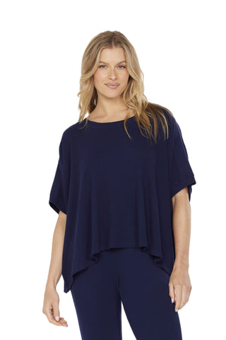 Half Sleeve Dolman Open Crew Boxy Top - Vibrant Navy