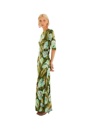 Farm Rio Short Sleeve Midi Dress - Anturium Leaves Green