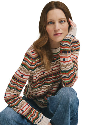 Pointelle Multi Stripe Boxy Crew - Bleach White/ Blues Multi