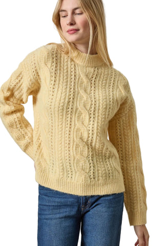Lilla P Relaxed Cable Knit Sweater - Buttercream