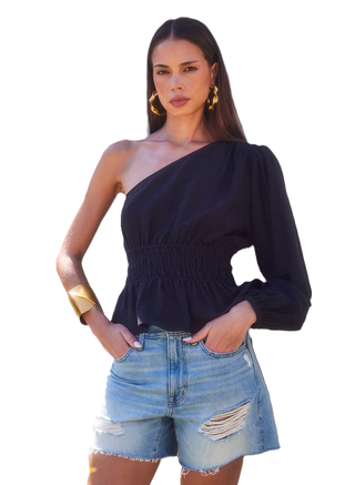 Talia One Shoulder Top - Black