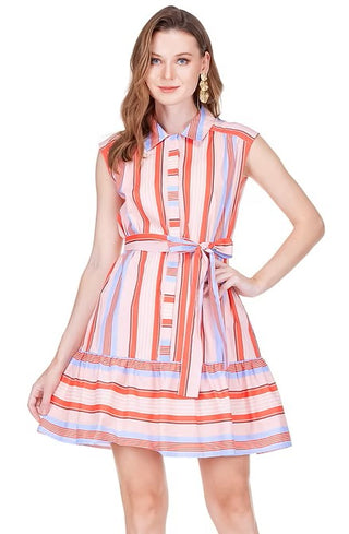 Joy Joy - Sleeveless Shirt Dress - Red Stripe