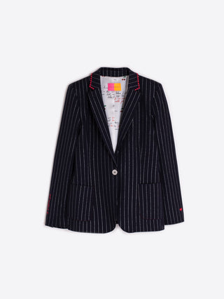 Pinstripe Embroidered Blazer - Navy