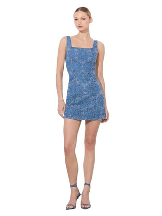 Maryann Floral Cutout Denim Dress - Avery Blue