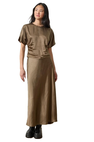 Satin Bias Maxi Skirt - Parsley