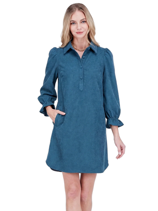 Joy Joy Placket Collar Dress - Peacock