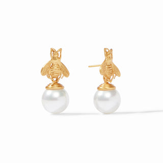 Bee Pear Drop Gold Earring - Pearl
