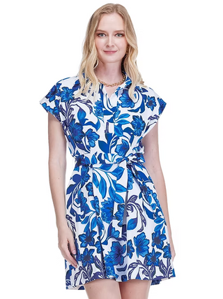 Fit & Darts Dress - Azure Petals
