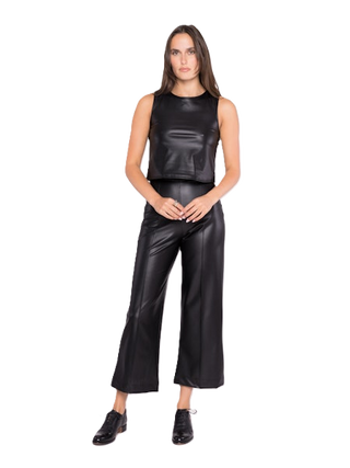 Vegan Leather Straight Leg Pant Cropped - Black