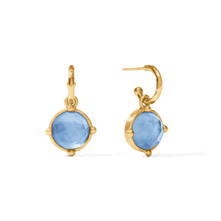 Julie Vos Honeybee Hoop &amp; Charm Earring - Gold Iridesent Chalcedony Blue