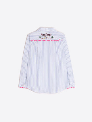 Blue Stripe Shirt w/ Equestrian Embroidery - Raya Blanco