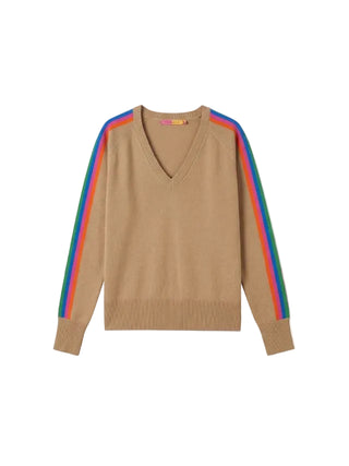 Vilagallo Sweater Camel with Rainbow stripes