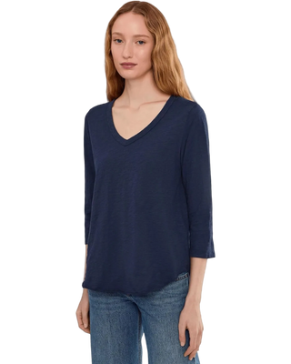 Mododoc 3/4 Sleeve VNeck W/ Curve Hem - Vibrant Navy