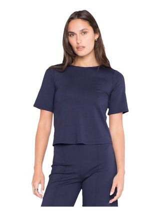 Ponte Knit Short Sleeve Top - Navy