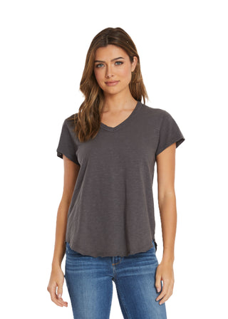 V-Neck Tee W/ Curve Hem - Washed Ebony