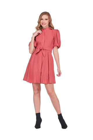 Puff Sleeve Dress - Brick