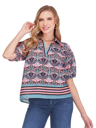 Jade Border Collar Top - Coralvine
