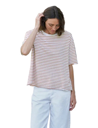 Frank and Eileen Perry NYC Crewneck Tee - Vintage White and Camel Stripe