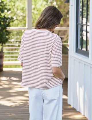 Frank and Eileen Perry NYC Crewneck Tee - Vintage White and Camel Stripe