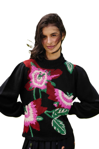 Knit Sweater - Bold Colorful Flower
