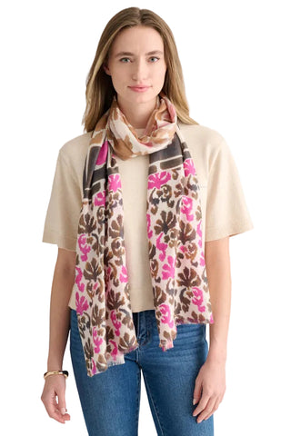 Kinross Modern Glen Print Scarf - Cranberry Multi