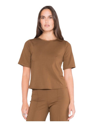 Ponte Knit Short Sleeve Top - Camel
