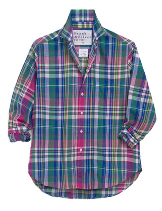 Relaxed Button Up Shirt - Green, Purple, & Orange Plaid
