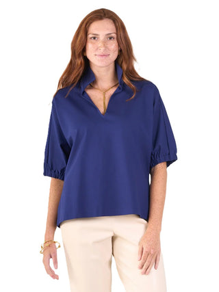 Poppy Top - Navy Cotton Poplin