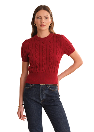 525 America Sky Cable Crew Neck Pullover - Dark Cherry