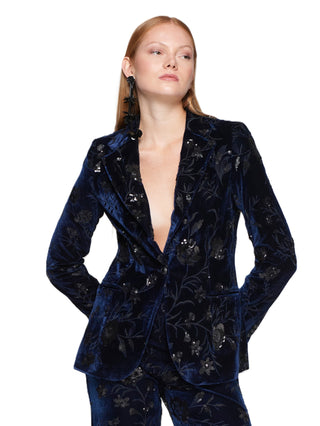Embroidered Velvet Jacket - Deep Blue