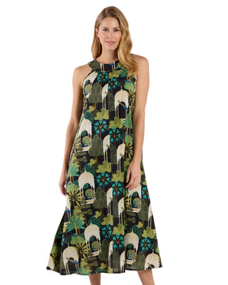 Audra Cotton Voile Dress - Peacock Garden Black