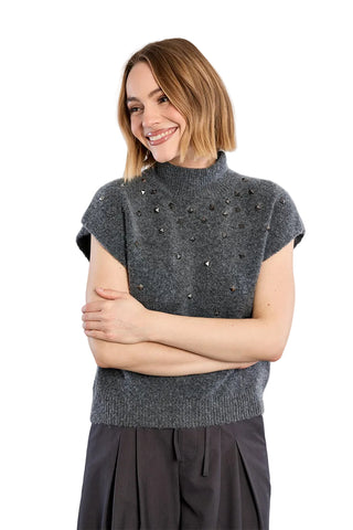 Molly Bracken Embellished Vest - Dark Grey