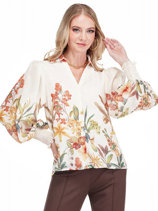 Jade Split Neck Blouse - Wild Bloom