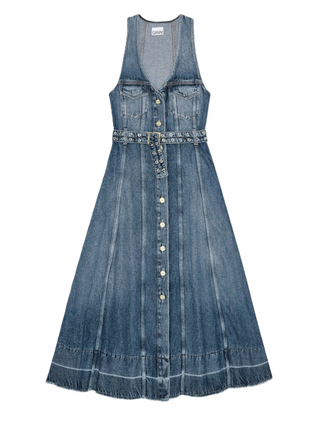 Light Denim Belt Midi Dress - Blue Vintage