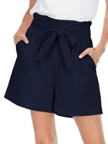 Belted Elastic Waist Short - Navy