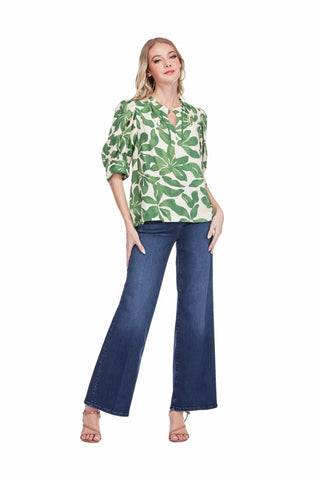 Jade Puff Sleeve Trimmed Placket Top - Ivory