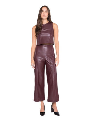 Vegan Leather Straight Leg Cropped Pant - Oxblood