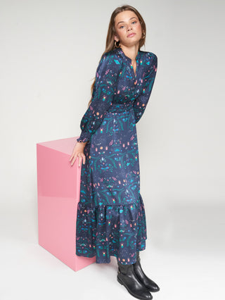 Insect Print Maxi Dress - Navy