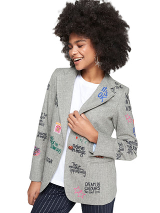 Herringbone Graffiti Blazer - Gray
