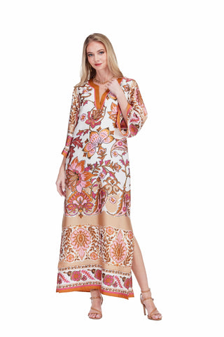 Jade 3/4 Sleeve Caftan - Toffee Blossom