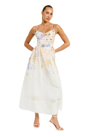 Taylorann Midi Dress - Ivory/Violet/Orange