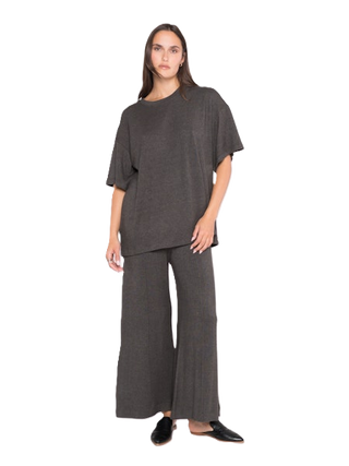 Sweater Knit Wide Leg Pant Cropped - Black