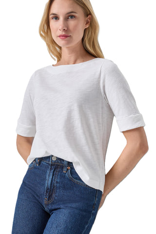 Lilla P Cuffed Sleeve Boatneck - White
