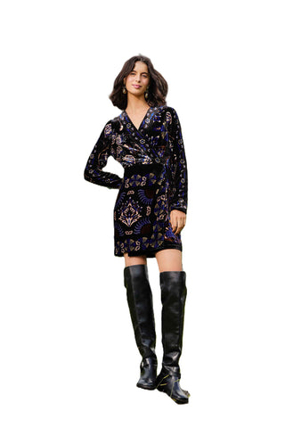 Black Wrap Mini Dress - Arabesque Mix