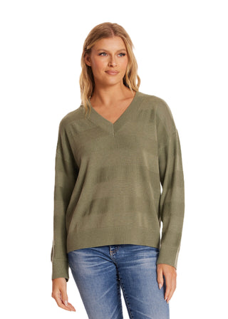 3/4 Sleeve VNeck Texture Sweater - Fennel