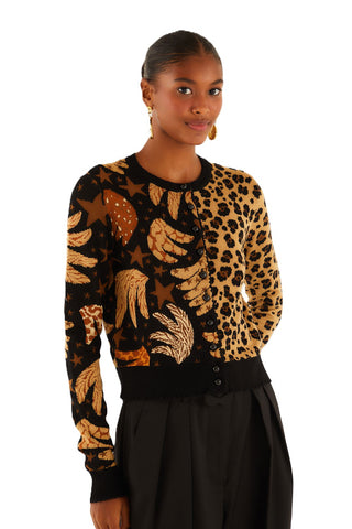 Leopard Mixed Cardigan - Banana Sky Black