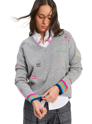 Vilagallo Grey Sweater with Rainbow Cuffs