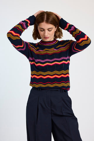 Cordelia Skinny Polo - Navy Pink Multi