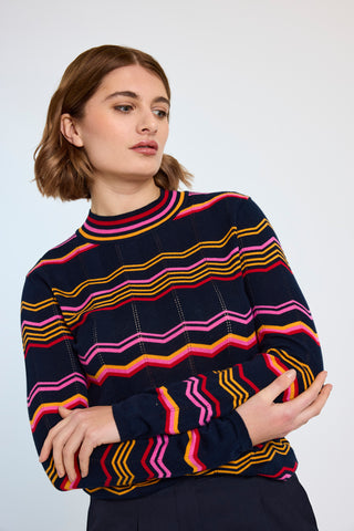 Cordelia Skinny Polo - Navy Pink Multi