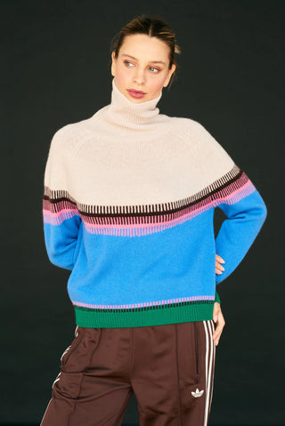 Jumper 1234 Block Fairisle Tweed Roll Collar - Light Rose Tweed Multi